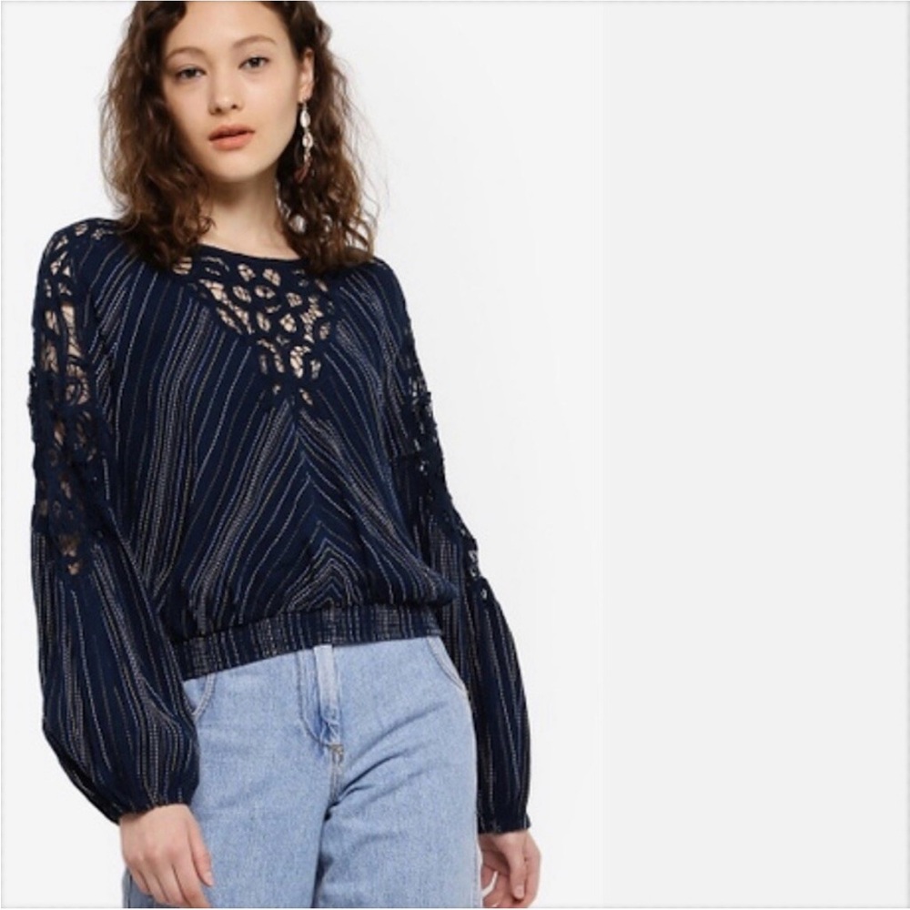 Free People Navy Lace Blouse
